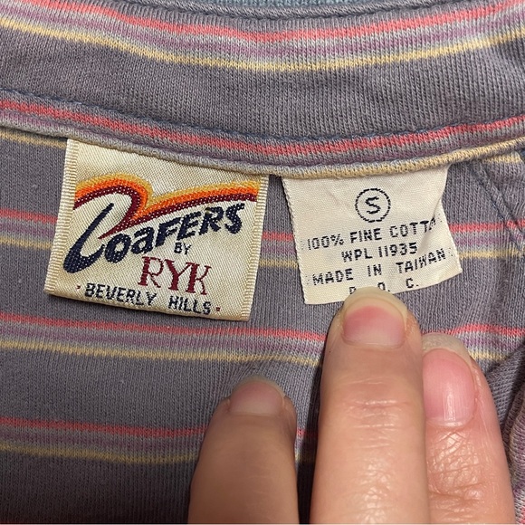 Vintage Loafers by Ryk Womens 70s Retro Purple Striped Polo Shirt Small Nerdcore - Picture 8 of 8